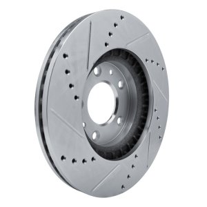 Mazda CX-7 Brake Rotor (1) - Front Right - R1 Concepts - Drilled & Slotted - Silver - `07-`12